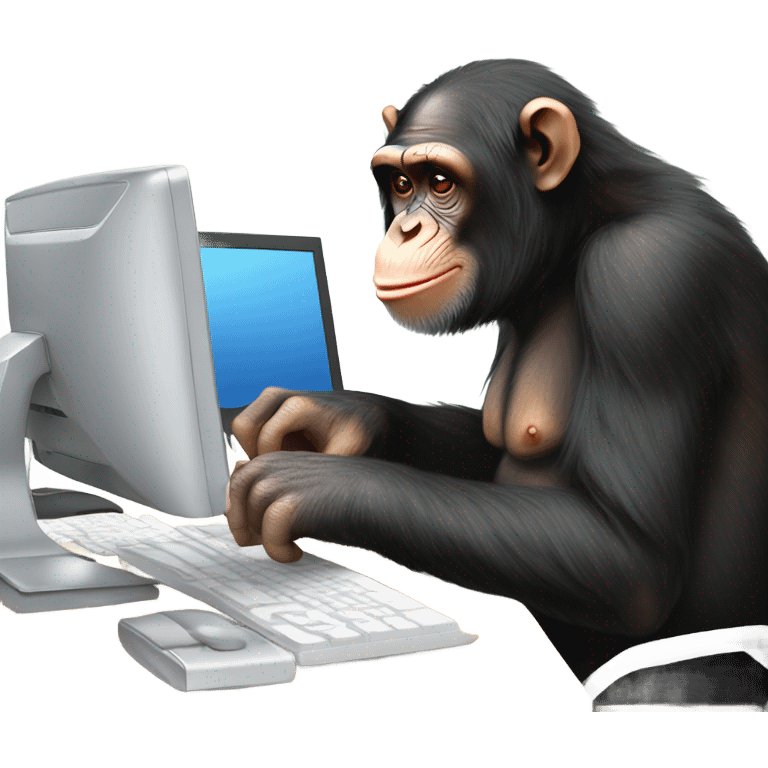 Chimpanzee sitting at desk, working at computer emoji