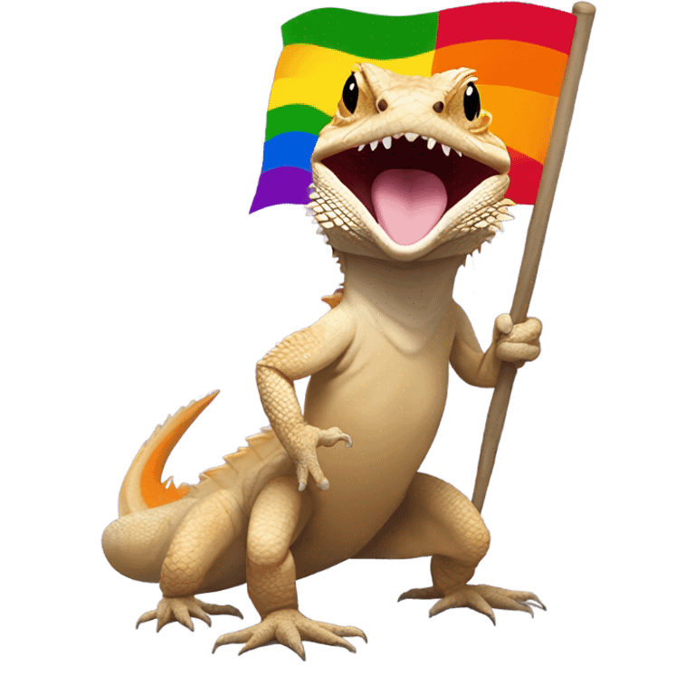 Bearded dragon with a pride flag whole body mouth open emoji