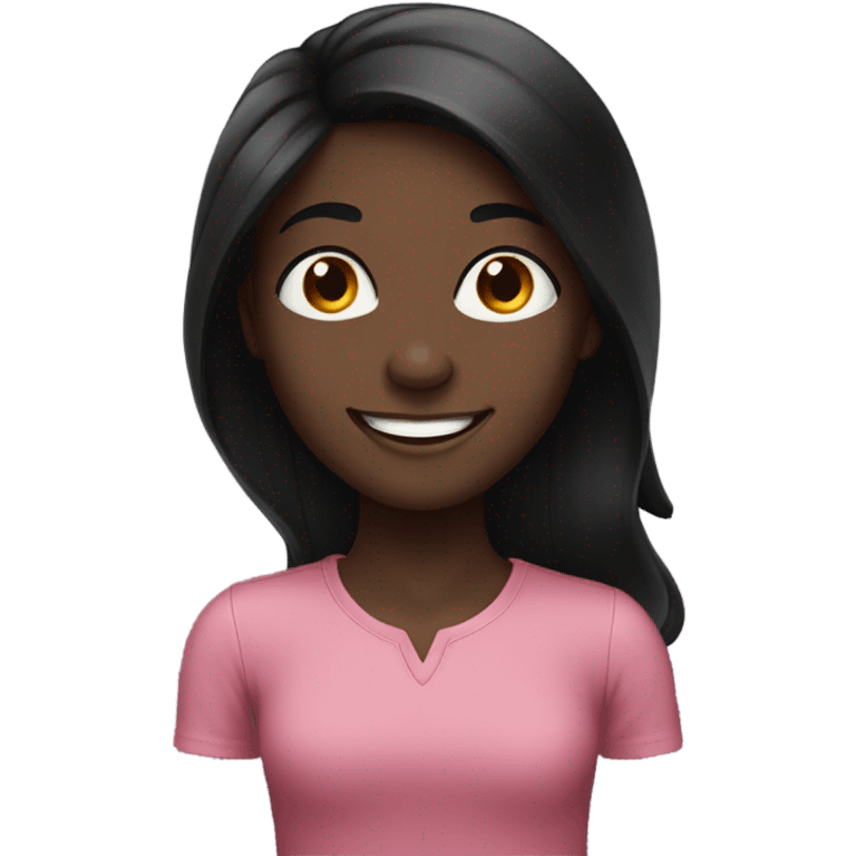 Dark-skinned smiling girl with long black hair emoji