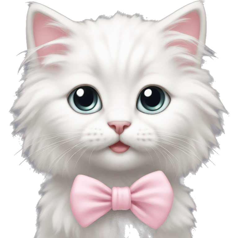 Cute fluffy White kitten with light pink bow emoji