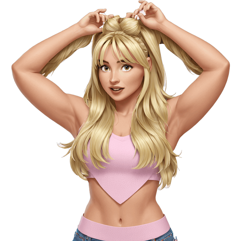 blonde girl adjusting her hair emoji