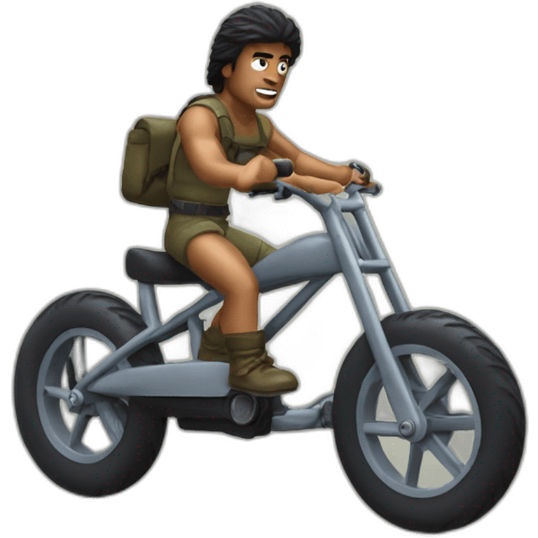 Rambo riding a miniature bicycle emoji