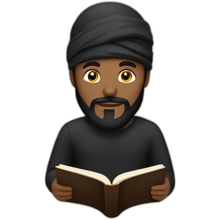 A black turban man with black beard reading a book emoji