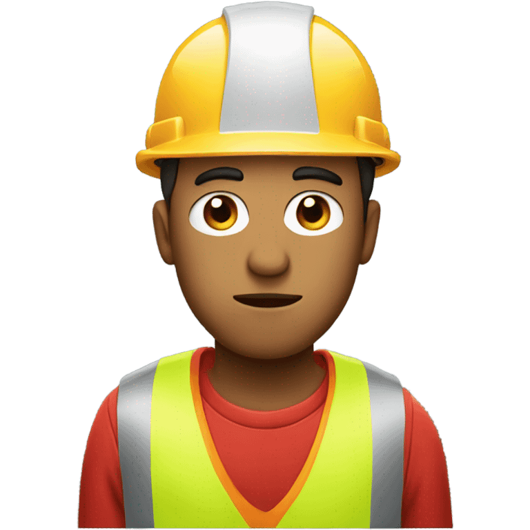 A construction worker wearing a red cap and looking worried emoji