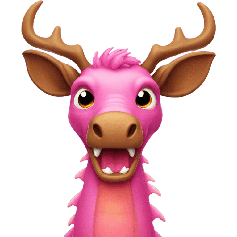 Pink dragon with a brown beard and moose antlers and fire from its mouth emoji