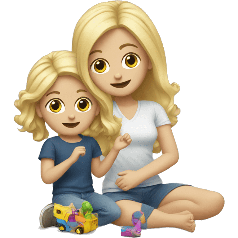 blonde women playing with blonde child with toys emoji