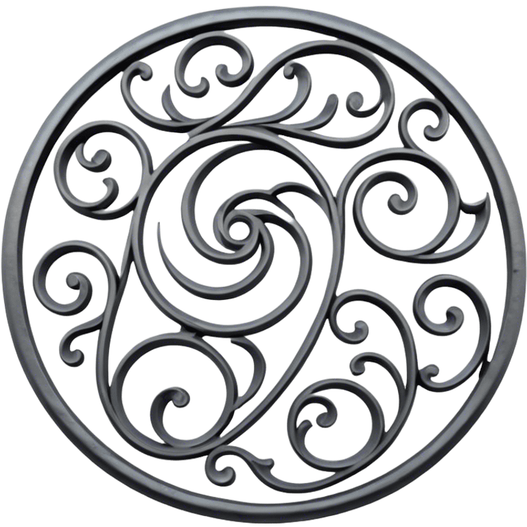 Forged metal icon, intricate wrought iron bas-relief with delicate patterns, swirling shapes, textured metal surface, blacksmithing tools nearby, minimalistic style, clean lines, transparent background. emoji