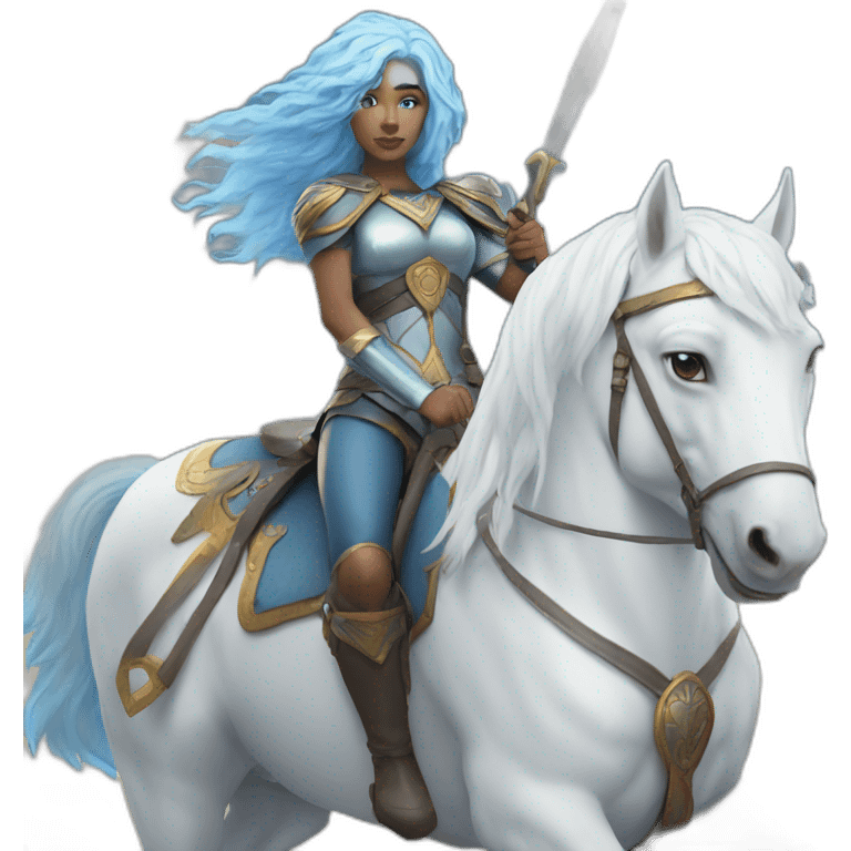 Blue haired Valkyrie riding white horse emoji