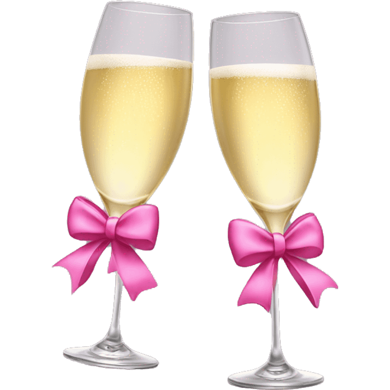 2 Champagne glasses tilted and the top touching each other with pink bow emoji