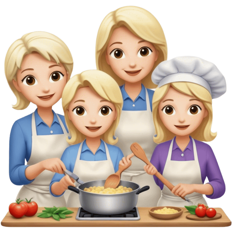 two blonde sisters with their aunt and their grandmother who all cook together emoji