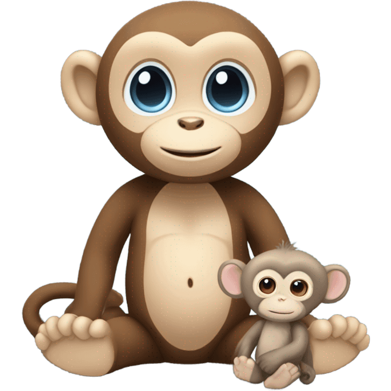 Light brown body, light blue eyes, baby monkey, jellycat stuffed animal emoji