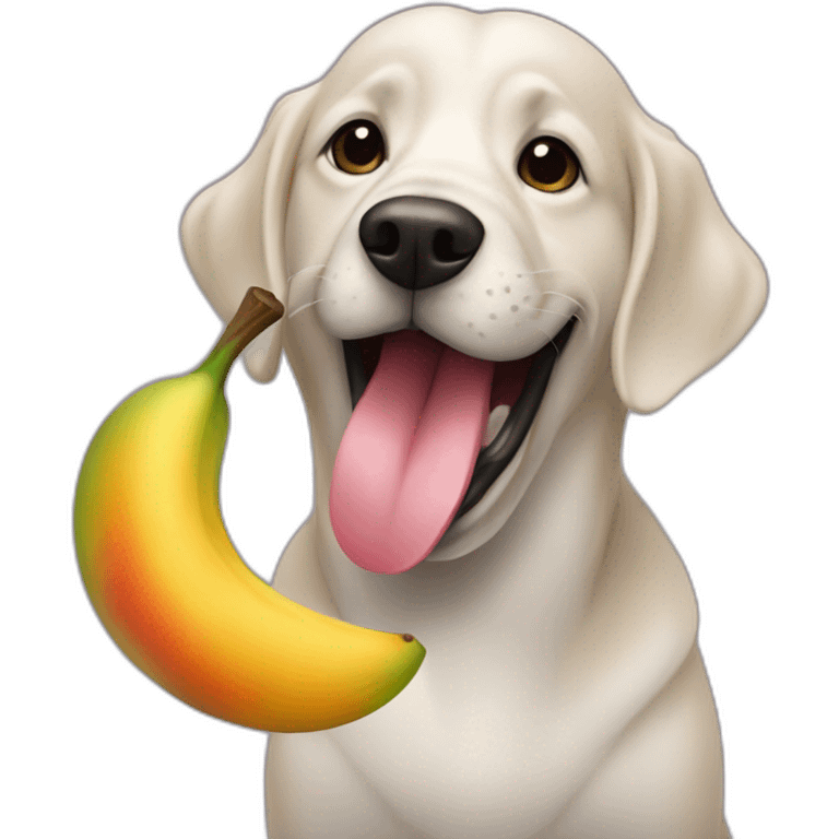 Dog with big tongue liking a big mango emoji