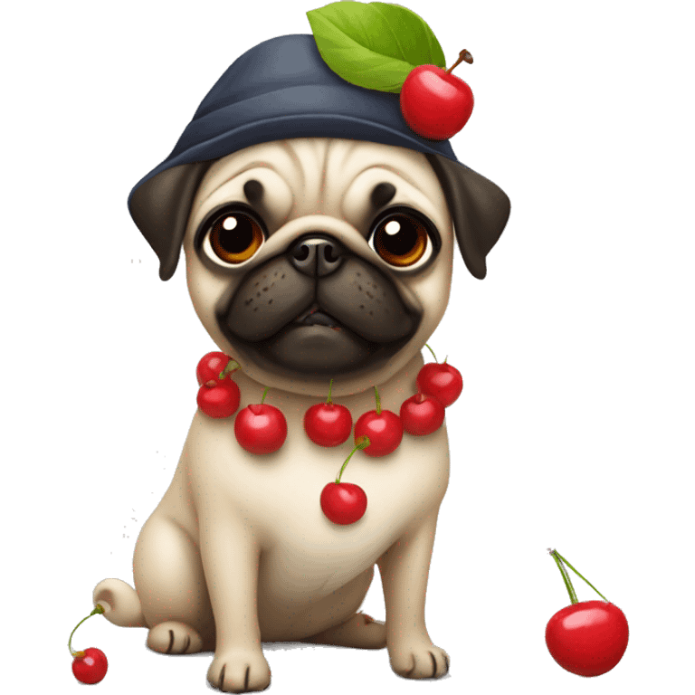  fun pug wearing hat and a dress with cherries emoji