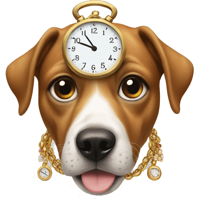 silly dog with clock head lots of jewellery  emoji