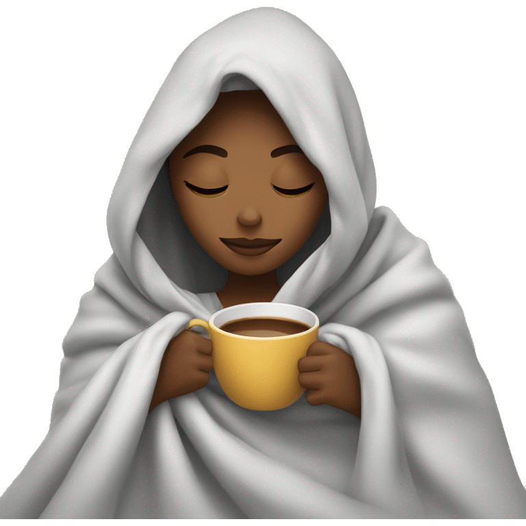 girl inside a blanket sipping coffee eyes closed emoji