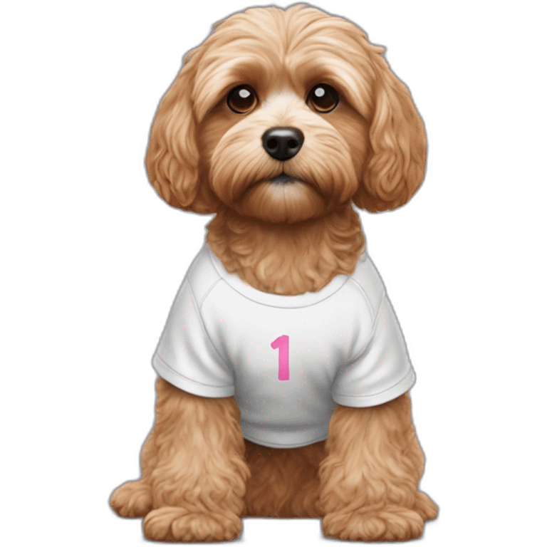 Cavoodle dog wearing a U2 t-shrit emoji