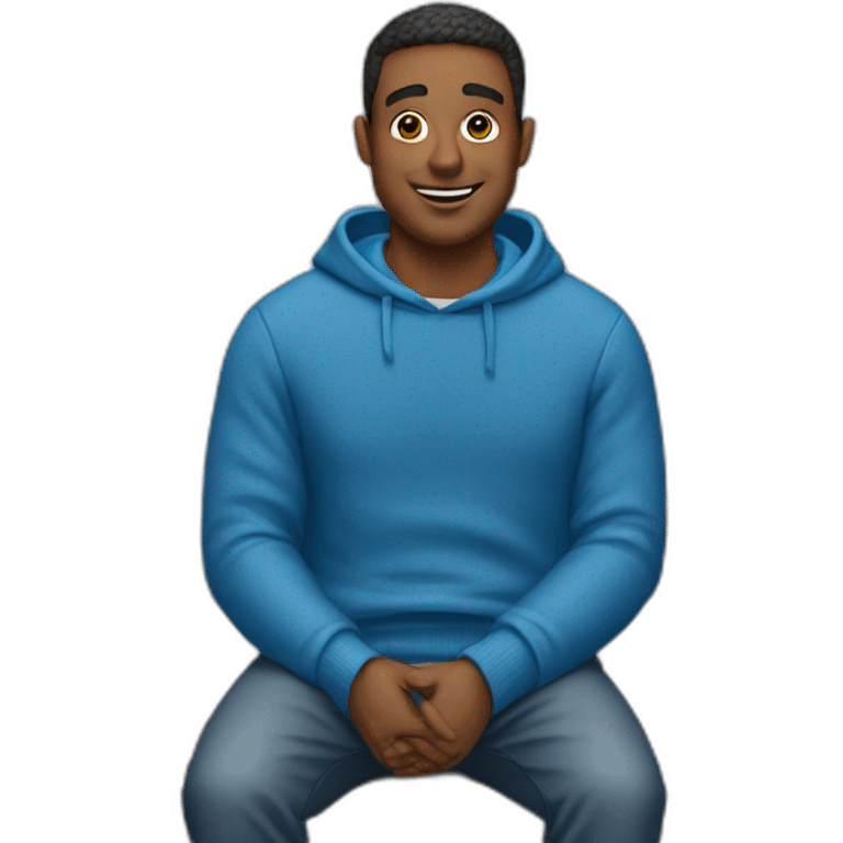 Man in blue sweater sitting at bench emoji