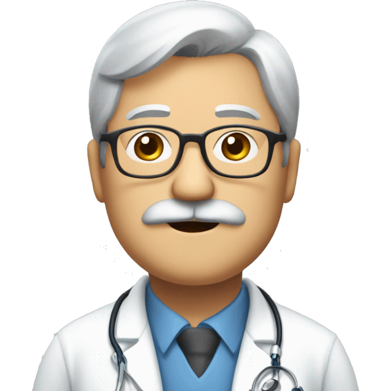 Man 65 years old, Japanese, overweight, with mustache and beard only around mouth, a doctor, wears glasses emoji