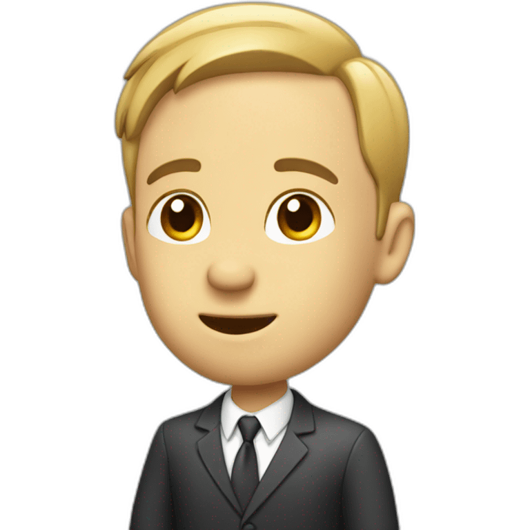 a business man with a hand in the ear emoji