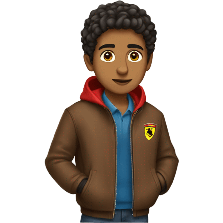 A brown Arab teenage boy with a Ferrari jacket emoji