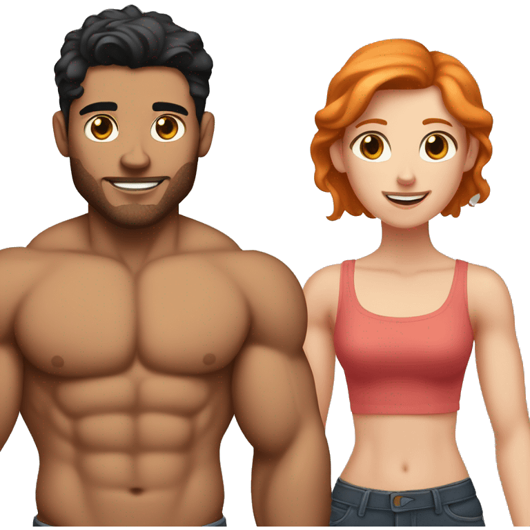 Muscular brunette handsome boyfriend with ginger girlfriend emoji