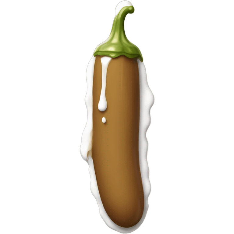 Light-brown skinny long pickle with white paint dripping emoji