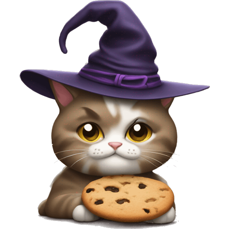 Cat wearing a witch hat thinking about cookies  emoji