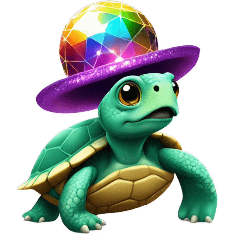 Turtle wearing a disco ball hat emoji