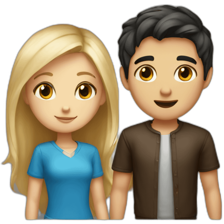 Girl with dark hair and guy with blond blue eyes in box emoji