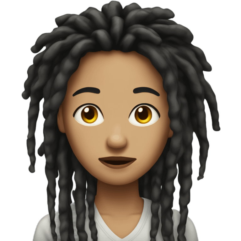 Close up Light skin woman bad hair day black dreads emoji