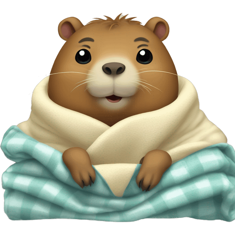 capybara in cozy blanket with hot mug emoji