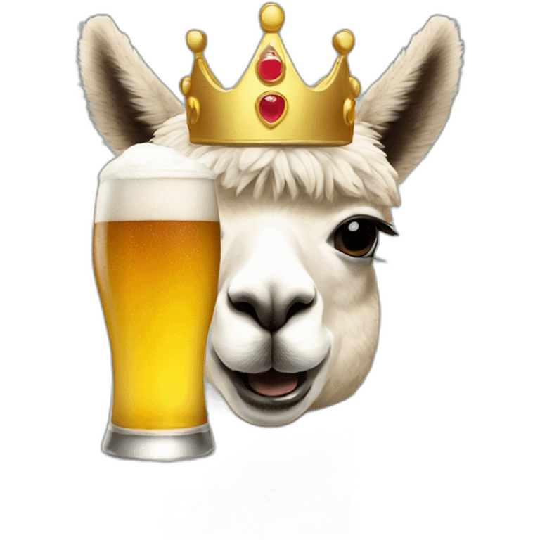 An alpaca with a crown drinking beer  emoji