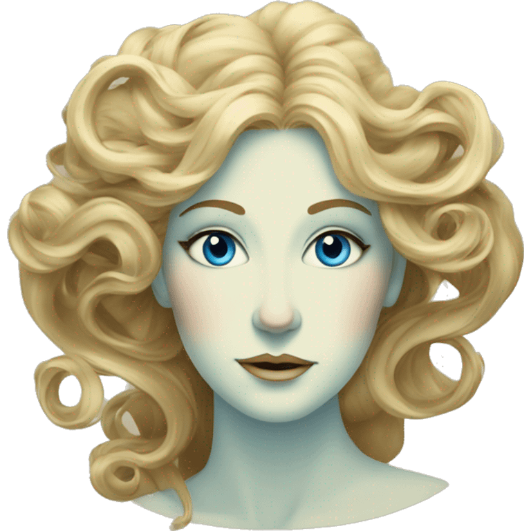 Art Nouveau lady with long swirling hair, blue eyes emoji