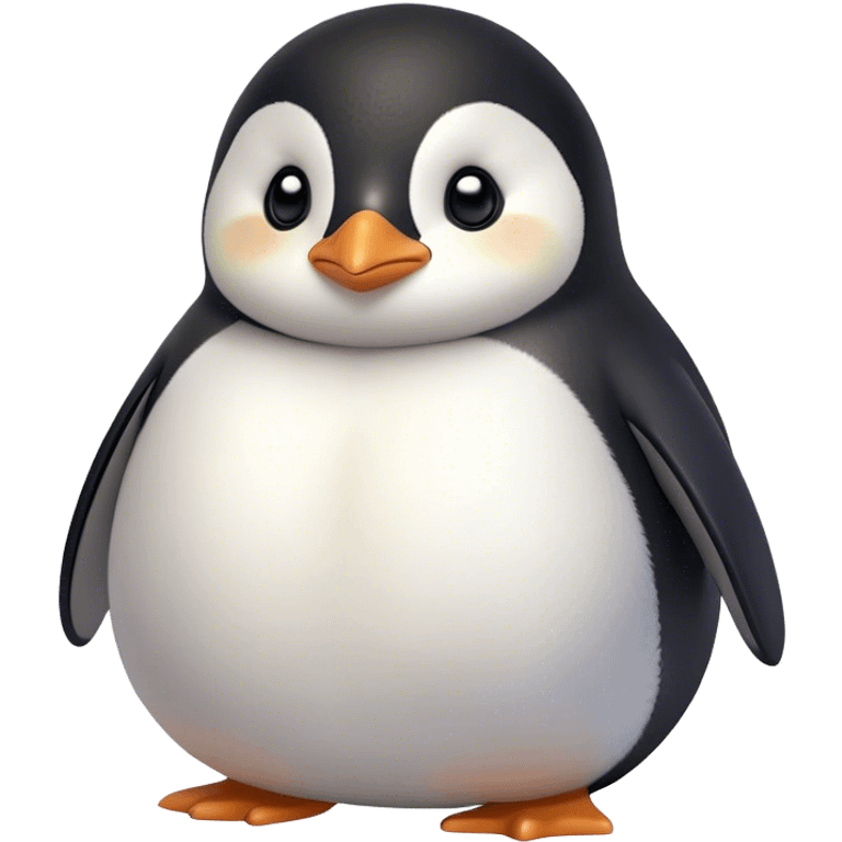 Cinematic chubby penguin, round fluffy body, tiny beak and feet, soft glowing feathers, gentle happy eyes, slightly tilted head, warm and irresistibly cute. emoji