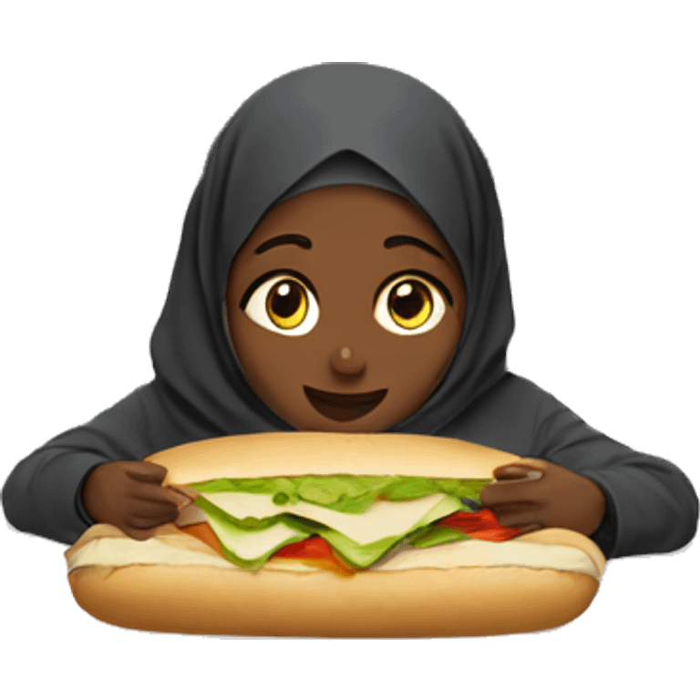 Black Hijabi eating sandwich in bed emoji