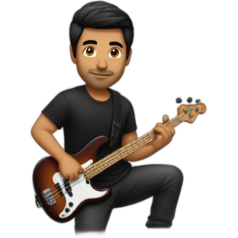 Punjabi, man, very strong, short black hair, wearing black shirt, playing electric bass emoji