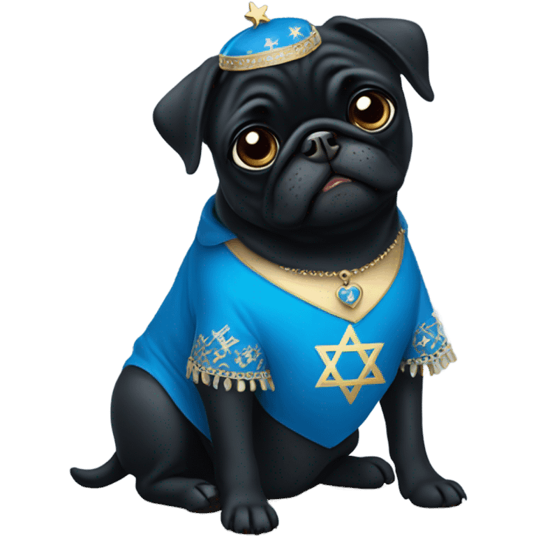 Black pug in a blue dress with a Jewish star on the dress emoji