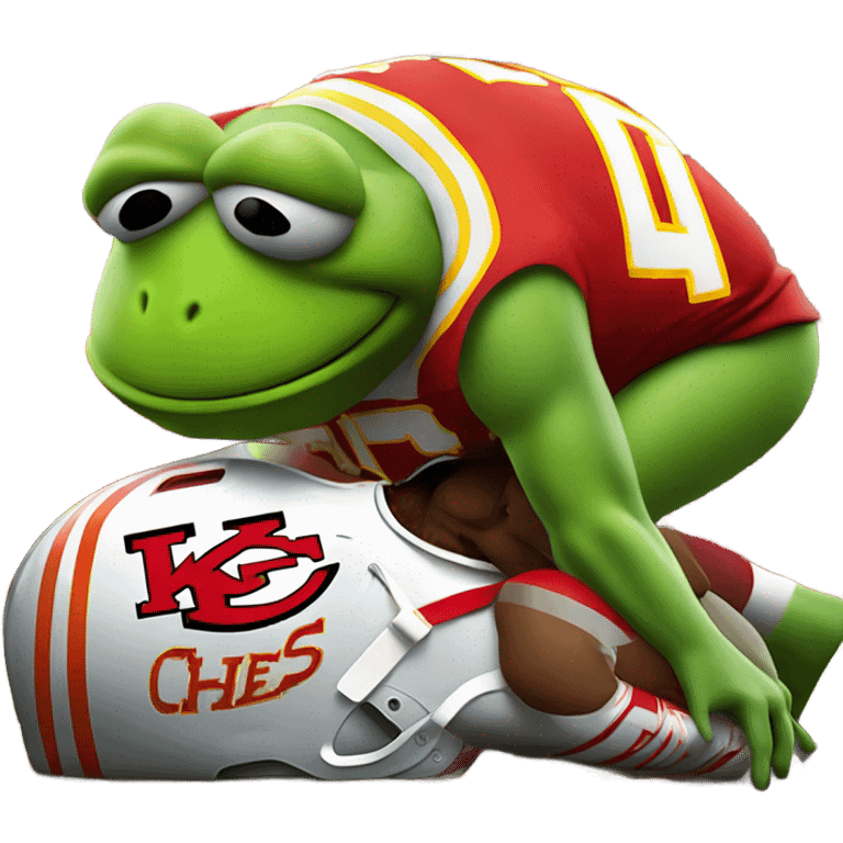 Kermit the from in a Kansas City Chiefs uniform getting run over by a large Buffalo  emoji