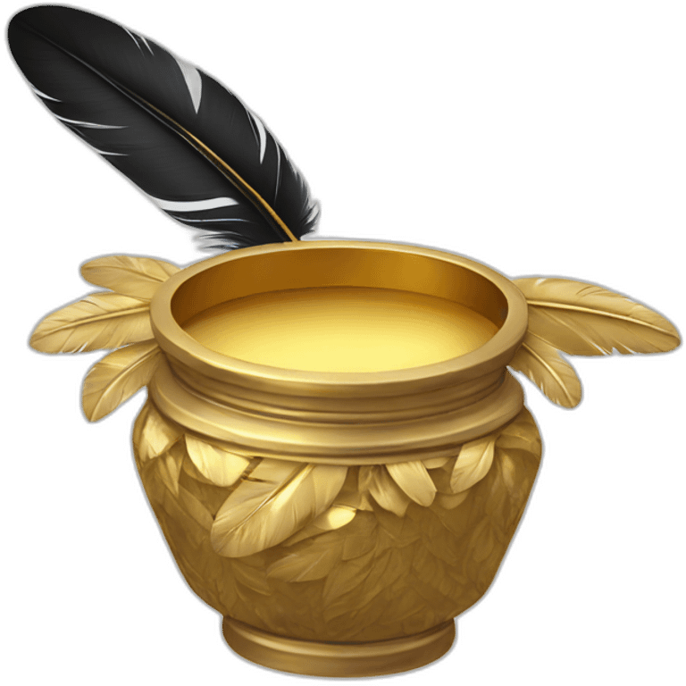 gold inkpot white feathers emoji