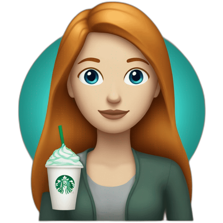 Ginger straight hair and blue eyes woman drinking Starbucks  emoji