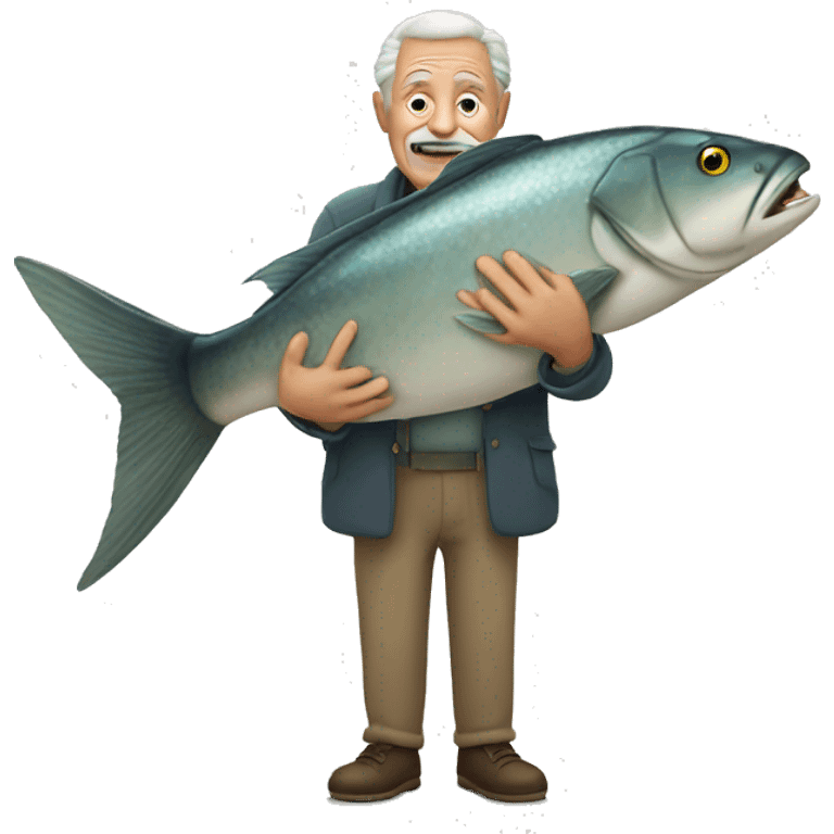 old man holding a huge fish emoji