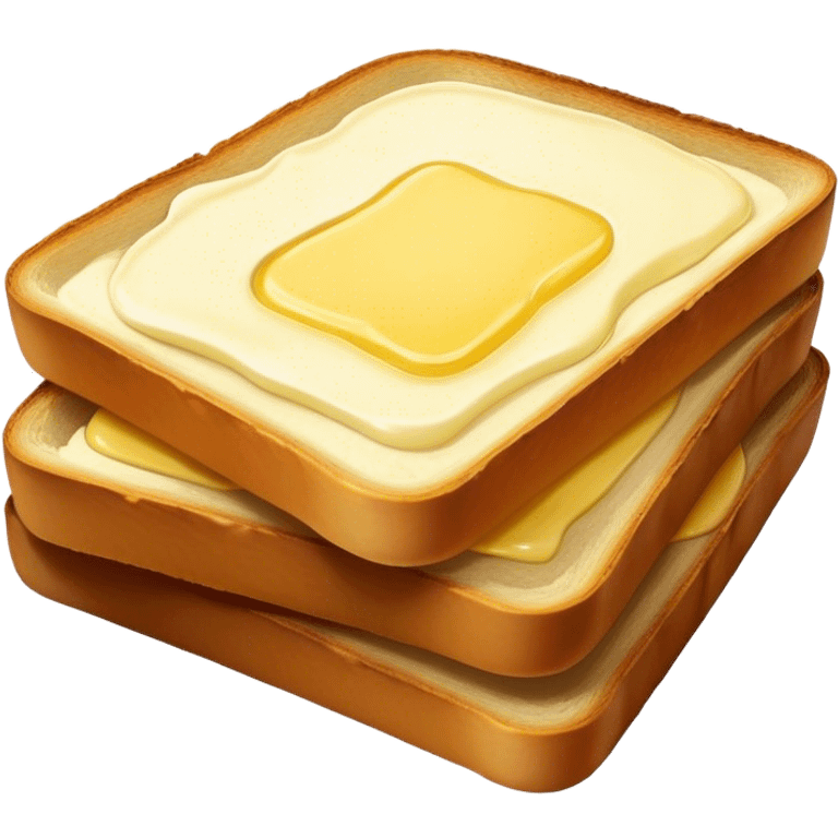 Cinematic warm toasted bread, golden-brown edges, butter melting into the surface, slightly crispy texture, simple and comforting, warm glowing background, inviting and homely. emoji