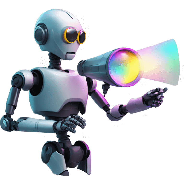 Secret robotic agent with a spyglass reviewing multicolor lines of code emoji