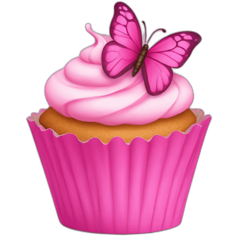 Happy pink cupcake with a pink butterfly  emoji