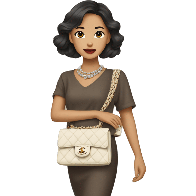 Brunnete Chanel Asian Girl with Birkin bag and Chanel necklace emoji