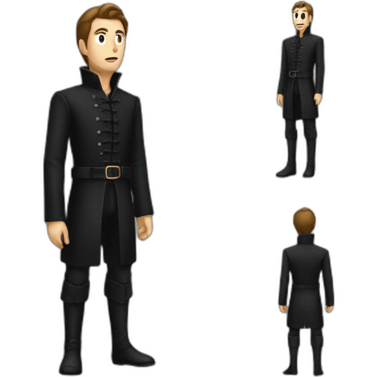 medieval evil spy putting normal clothes over a black suit emoji