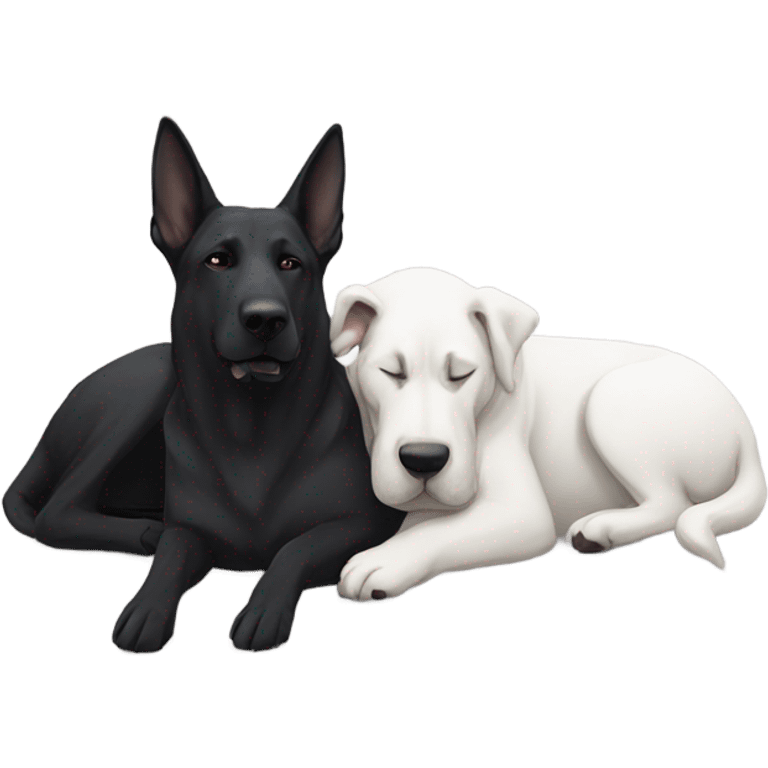 White German shepherd and black Great Dane sleeping together  emoji