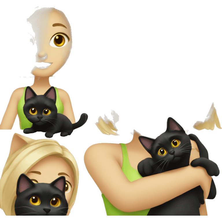 Blonde girl with a black cat emoji