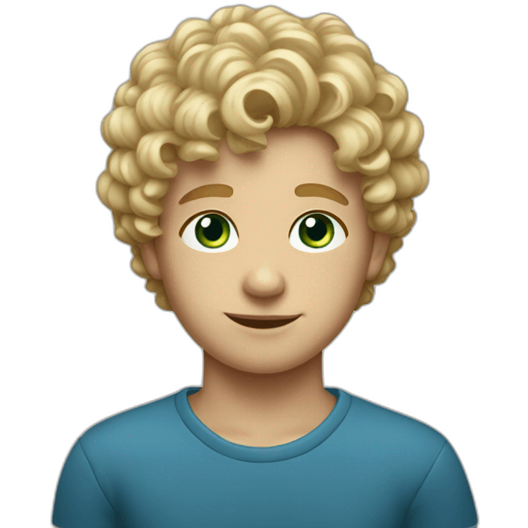 blond curly-haired boy with blue-green eyes. emoji