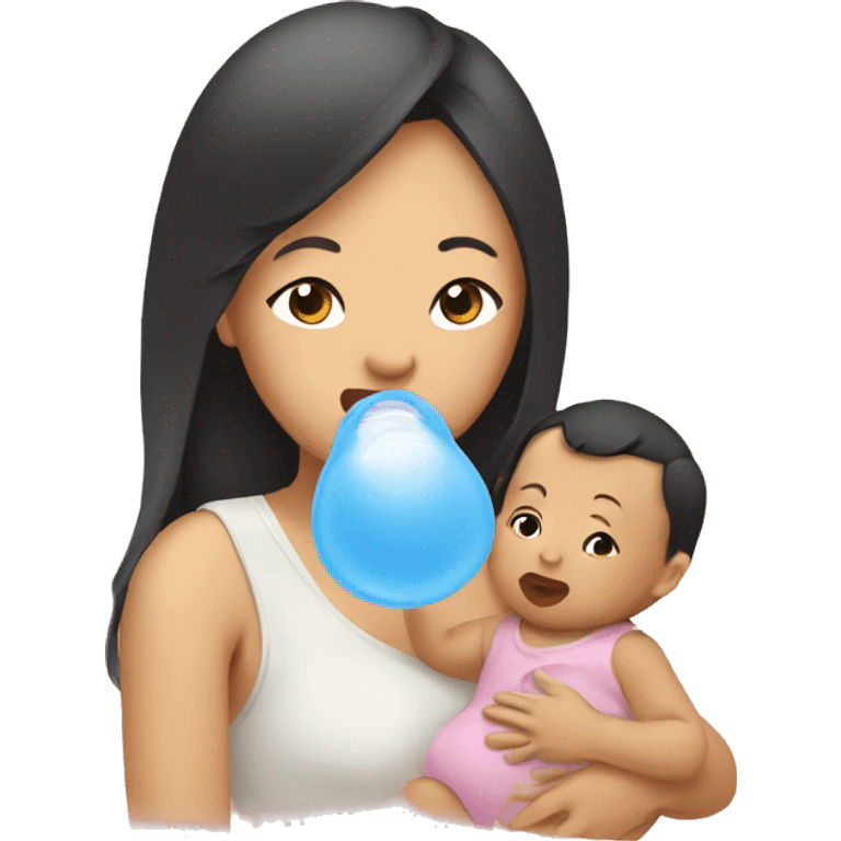 Asian woman gives her baby a pacifier emoji